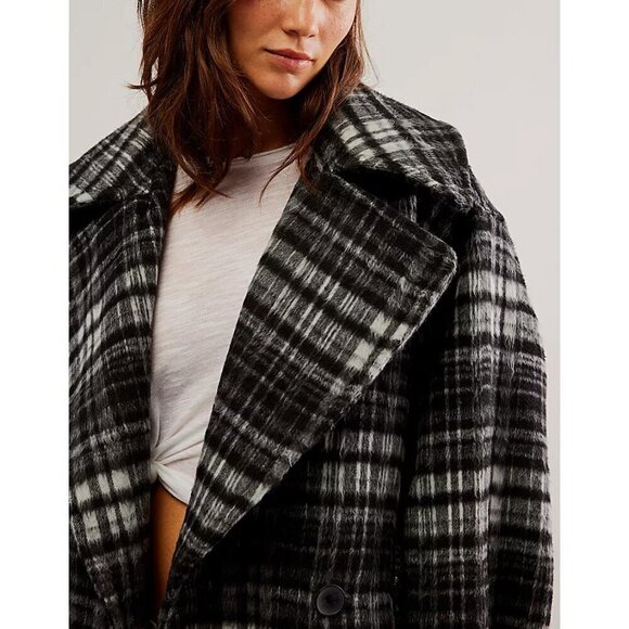 FREE PEOPLE Highlands Wool Peacoat Jacket Coat Salt & Pepper XS - Picture 3 of 8